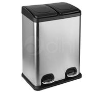 Dihl 40L Stainless Steel Pedal Bin, Silver | Dual 20L Removable Buckets, Soft-Close Lids, Double Twin Recycle Bin, 40 Litre Capacity