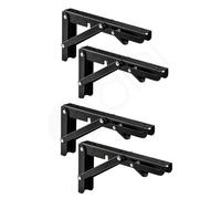 Dihl 4X Folding Shelf Brackets, 16 Inch, Space Saving Heavy Duty Wall Mounted Foldable Shelving Mounts, 16” 40cm, Steel, Black, Load Capacity 80 KG, 2 Pairs