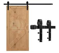 Dihl 6 Foot Sliding Door Steel Flat Track Hardware System, Single Wooden Barn Door Closet Style Mounting Kit, Black, 6Ft / 183cm