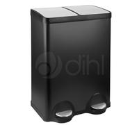 Dihl 60L Stainless Steel Pedal Bin, Black | Dual 30L Removable Buckets, Soft-Close Lids, Double Twin Recycle and General Waste Bin, 60 Litre Capacity