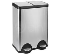 Dihl 60L Stainless Steel Pedal Bin, Silver | Dual 30L Removable Buckets, Soft-Close Lids, Double Twin Recycle and General Waste Bin, 60 Litre Capacity