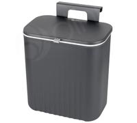 Dihl 9 Litre Hanging Trash Bin with Lid, Wall Mounted Garbage Can Kitchen Compost Can, Plastic Rubbish Wastebasket for Cupboard, Cabinet Door, Bathroom, Bedroom, Offices - Anthracite