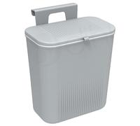 Dihl 9 Litre Hanging Trash Bin with Lid, Wall Mounted Garbage Can Kitchen Food Waste Compost Bin, Plastic Rubbish Bin for Under Cupboard, Cabinet Door, Bedroom, Offices - Grey