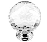Dihl Crystal Glass Door Knobs, Pack of 6 Doorknobs, 31.5mm Wide, Diamond Shaped Cabinet Cupboard Dresser Wardrobe Drawer Pull Handles, Clear with Chrome Base, 6 PCS