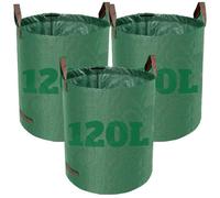 Dihl 3x 120 Litre Heavy Duty Garden Waste Bags, Reusable Rubbish Sacks with Upper and Side Handles, 45cm x 76 cm, Green, Woven Polypropylene. For Waste, Grass, Leaves and More. Pack of 3
