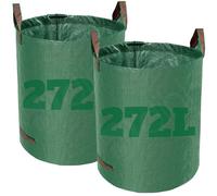 Dihl 2x 272 Litre Heavy Duty Garden Waste Bags, Reusable Rubbish Sacks with Upper and Side Handles, 67cm x 76 cm, Green, Woven Polypropylene. For Waste, Grass, Leaves and More. Pack of 2