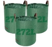 Dihl Litre Heavy Duty Garden Waste Bags, Reusable Rubbish Sacks with Upper and Side Handles, Green, Woven Polypropylene. For Waste, Grass, Leaves and More (Pack of 3, 272, litres)