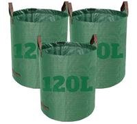 Dihl Litre Heavy Duty Garden Waste Bags, Reusable Rubbish Sacks with Upper and Side Handles, Green, Woven Polypropylene. For Waste, Grass, Leaves and More (Pack of 3, 120, litres)