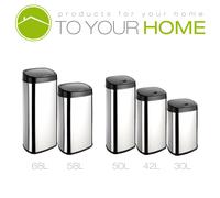 Dihl 50L Onyx Chrome with Black Lid Stainless Steel Auto Touchless Hands-Free Sensor Kitchen Waste Dust Bin Automatic Motor