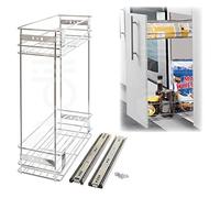 Dihl Pull Out Wire Basket Kitchen Larder, For 200mm Wide Carcass Base Unit, Double Layered Cabinet Cupboard Drawer Storage, Silver, Stainless Steel