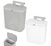 Dihl Twin Pack 9 Litre Large Capacity Indoor Compost Bins, Hanging or Wall Mounted Composting Caddy for Recycling, Food Waste and Organic Rubbish Bin, Plastic, 1x White, 1x Grey