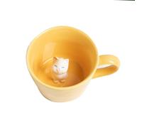 DIHOclub Cat Coffee Cup Hidden Ceramic Animal Inside Mug,Cute Cartoon Handmade Figurine Mugs,Holiday and Birthday Gift for Coffee Milk Tea Lovers,12 Oz(yellow)