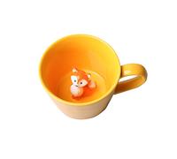 DIHOclub Fox Ceramic Cup Hidden 3D Animal Inside Mug,Cute Cartoon Handmade Figurine Mugs,Holiday and Birthday Gift for Coffee Milk Tea Lovers,12 OZ(Yellow)