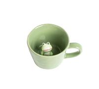 DIHOclub Frog Coffee Cup Hidden 3D Animal Inside Mug,Garden series Handmade Figurine Mugs 12OZ(Green)