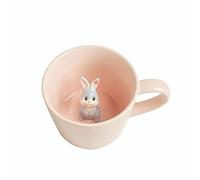 DIHOclub Rabbit Ceramic Cup Hidden 3D Animal Inside Mug,Cute Cartoon Bunny Handmade Figurine Mugs,Easter Gifts,12 OZ (Pink)