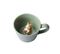 DIHOclub Squirrel Ceramic Cup Hidden 3D Animal Inside Mug,Cute Cartoon Handmade Figurine Mugs,Holiday and Birthday Gift for Coffee Milk Tea Lovers,12 OZ(Light Green)