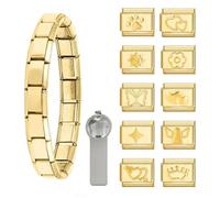 Dihope 12 pcs Italian Charm Bracelet Set, Gold Stainless Steel 9mm DIY Removable Modules with Decorative Charms (Gold 12PCS)