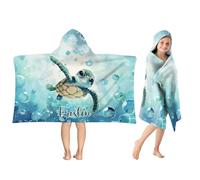 Dihope Custom Hooded Poncho Towels for Kids, Personalised Microfibre Beach Towel with Name, Swimming Bath Towels Changing Robe Quick Dry Sand Free Lightweight for Boys Girls (Blue Sea turtle)