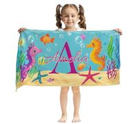 Dihope Personalised Beach Towels for Kids - Custom Microfibre Beach Towels with Name - Quick Dry Soft Cute Swimming Towels for Kids, Customised Bath Pool Towel Gifts for Boys Girls (Seahorses)