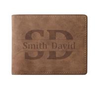 Dihope Personalised Wallets for Men Letter Name, Men's Wallet with Coin Pocket Card Cases Money Organisers, Custom Mens Wallets Leather Gift for Dad Father's Day Birthday(Brown 2 Letters)