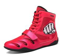 Dihou88 Pro High Top Boxing Shoes, Lightweight Men's Wrestling Shoes Breathable Non-Slip with Ankle Support for Fighting Sports Training Workout(Red,6.5 UK)