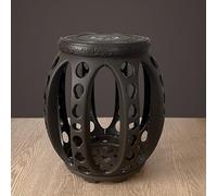 DIHRVTHC Ceramic Garden Stool, Chinoiserie Decorative Garden Stools - Glazed Ceramic Drum Stool With Hollow Flower & Bird Design, Perfect For Living Room, Balcony & Garden Use(Black,30 * 45cm)