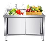 DIHRVTHC Utility Sink Stainless Steel Utility Sink Free Standing Commercial Sink Outdoor Stainless Steel sink With hot and cold Faucet or cabinet for Laundry Room Bathroom Farmhouse(Sink-l,120x50cm)