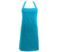 DII 100% Cotton, Colorful Unisex Bib Chef Kitchen Apron, Adjustable Neck & Waist Ties, Front Pocket, Durable, Comfortable, Perfect for Cooking, Baking, BBQ- Neon Blue