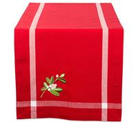 DII 100% Cotton, Machine Washable, Table Runner For Dinner Parties, Christmas and Holidays - 14x72, Red with Embroidered Mistletoe