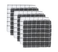 DII 100% Cotton, Machine Washable, Ultra Absorbant, Basic Everyday 12 x 12 Terry Kitchen Dish Cloths, Windowpane Design, Set of 6- Gray
