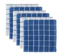 DII 100% Cotton, Machine Washable, Ultra Absorbant, Basic Everyday 12 x 12 Terry Kitchen Dish Cloths, Windowpane Design, Set of 6- Blueberry
