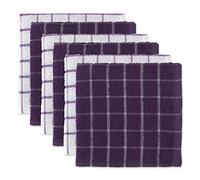 DII 100% Cotton, Machine Washable, Ultra Absorbant, Basic Everyday 12 x 12 Terry Kitchen Dish Cloths, Windowpane Design, Set of 6- Eggplant