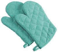 DII 100% Cotton, Terry Oven Mitt Set Machine Washable, Heat Resistant, 7 x 13, Aqua, 2 Piece