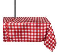 DII 100% Polyester, Spill Proof, Machine Washable, Tablecloth for Outdoor Use with Umbrella Covered Tables, Round, Red Check, Seats 10 to 12 People, 60X120-Zippered