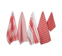 DII Assorted Decorative Kitchen Dish Towels & Dish Cloth Foodie Set, Ultra Absorbent for Washing and Drying (Towels 18x28 & Cloths 13x13) Coral Red, Set of 5