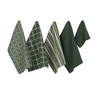 DII Assorted Woven Kitchen Set, Dishtowel, 18x28; Dishcloth, 13x13, Dark Green, 5 Piece