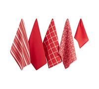 DII Assorted Woven Kitchen Set, Dishtowel, 18x28, Dishcloth, 13x13, Red, 5 Piece