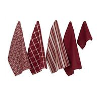 DII Assorted Woven Kitchen Set, Dishtowel, 18x28; Dishcloth, 13x13, Wine, 5 Piece