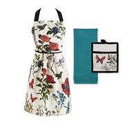 DII Botanical Print Tabletop Collection, Apron, 29x35 (20" Waist), Potholder 9x8, Dishtowel 18x28, Botanical 3 Piece