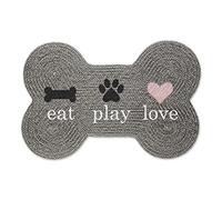 DII Braided Pet Mat Collection 100% Cotton, Bone Shape, Gray Eat Play Love