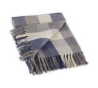DII Buffalo Check Collection Rustic Farmhouse Throw Blanket with Tassels, 50x60, Tri Color, French Blue