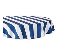 DII Cabana Stripe Outdoor Tabletop Collection, Stain/Wrinkle Resistant & Waterproof, 60" Round Tablecloth, Nautical Blue