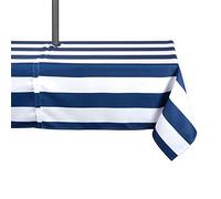 DII Cabana Stripe Outdoor Tabletop Collection, Stain/Wrinkle Resistant & Waterproof, 60x84 Rectangle Zipper Tablecloth, Nautical Blue