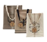 DII Canvas Bags, 100% Cotton, French Print, Set of 3