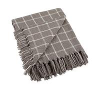 DII Checked Plaid Woven Throw, Cotton, Gray, 50x60