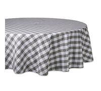 DII Checkered Tabletop Collection 100% Cotton, Machine Washable, Tablecloth, 70" Round, Gray