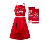 DII Christmas Kitchen Décor, Holiday Cooking & Baking Accessories Machine Washable Cotton, Apron/Dishtowel Set, Mrs. Claus Set, 3 Count