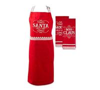 DII Christmas Kitchen Décor, Holiday Cooking & Baking Accessories Machine Washable Cotton, Apron/Dishtowel Set, Mr. Claus Set, 3 Count