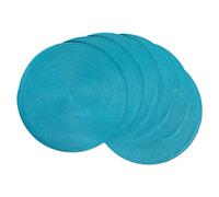 DII Classic Woven Tabletop Collection, Indoor/Outdoor Placemat Set, Round, 15" Diameter, Aqua, 6 Piece