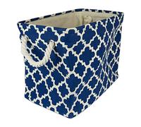 DII Collapsible Polyester Storage Basket or Bin with Durable Cotton Handles, Home Organizer Solution for Office, Bedroom, Closet, Toys, & Laundry (Large - 17.75x12x15”), Navy Lattice